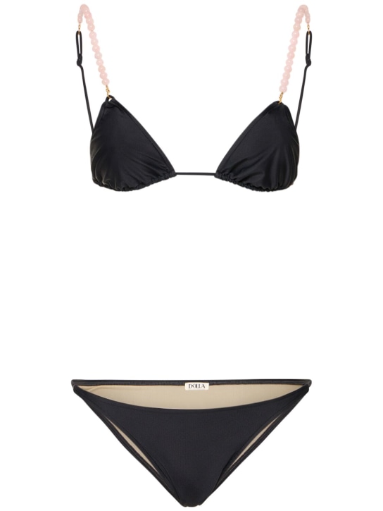 Dolla Paris: Dolores bikini set w/beaded straps - Schwarz - women_0 | Luisa Via Roma