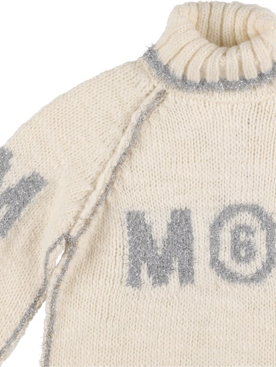 MM6 Maison Margiela: Pull en maille de laine mélangée intarsia à logo - Blanc - kids-girls_1 | Luisa Via Roma