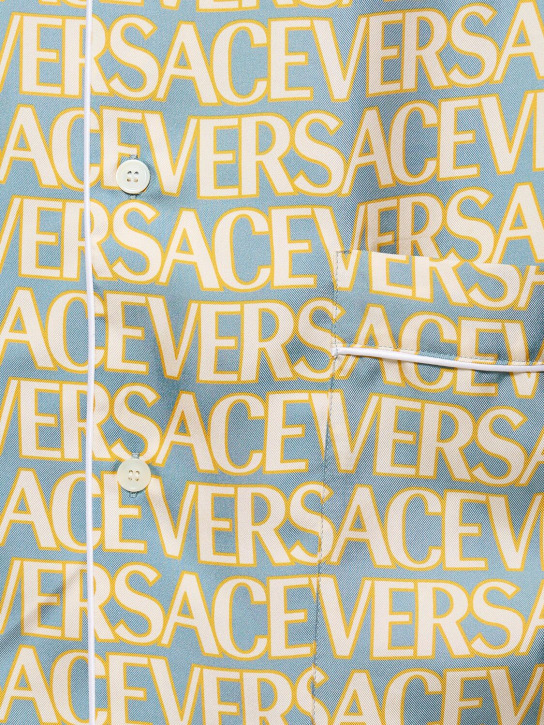 Versace: Monogram printed silk twill shirt - Light Blue - men_1 | Luisa Via Roma