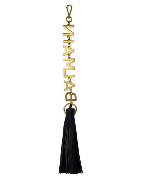 Balmain: Brass & leather logo charm - Gold/Black - women_1 | Luisa Via Roma