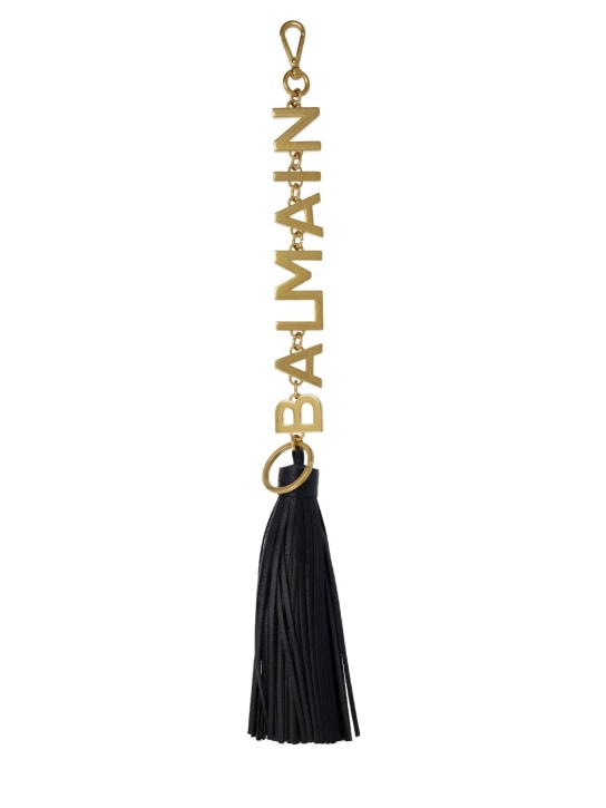 Balmain: Brass & leather logo charm - Gold/Black - women_0 | Luisa Via Roma