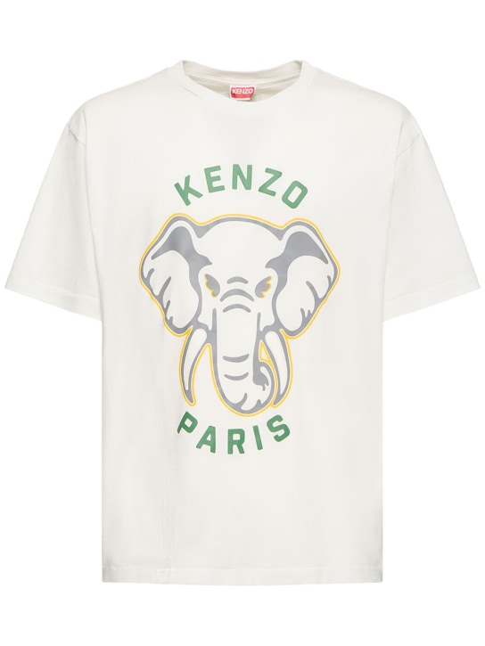 Kenzo Paris: T-shirt oversize Elephant in jersey di cotone - Off White - men_0 | Luisa Via Roma