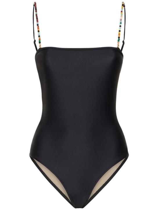 Dolla Paris: Lola one piece swimsuit w/beaded straps - Black - women_0 | Luisa Via Roma