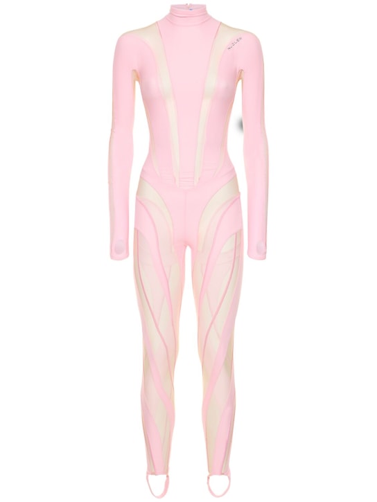 MUGLER: LVR独家平纹针织&薄纱连身裤 - 粉色 - women_0 | Luisa Via Roma