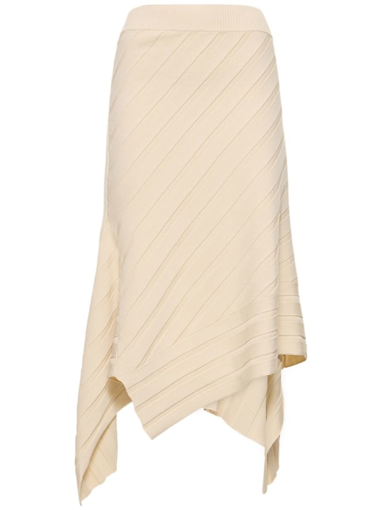 Stella McCartney: Asymmetric rib knit midi skirt - Cream - women_0 | Luisa Via Roma