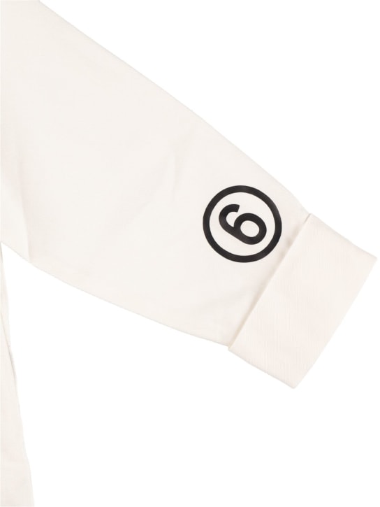 MM6 Maison Margiela: Robe chemise en popeline de coton imprimé logo - Blanc Cassé - kids-girls_1 | Luisa Via Roma