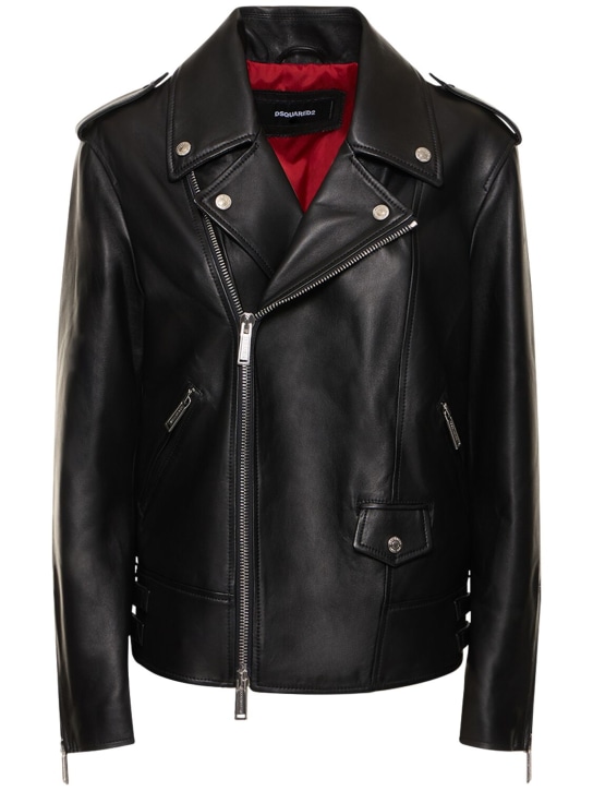 Dsquared2: Leather oversized biker jacket - Black - women_0 | Luisa Via Roma
