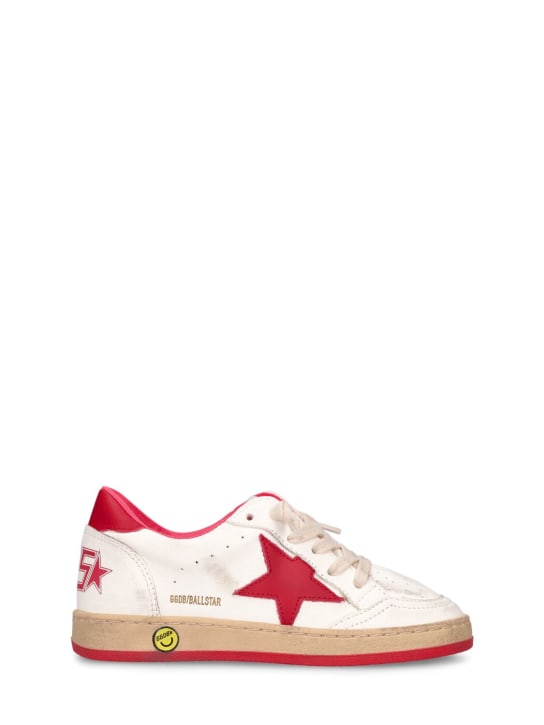 Golden Goose: Ballstar leather lace-up sneakers - White/Red - kids-boys_0 | Luisa Via Roma