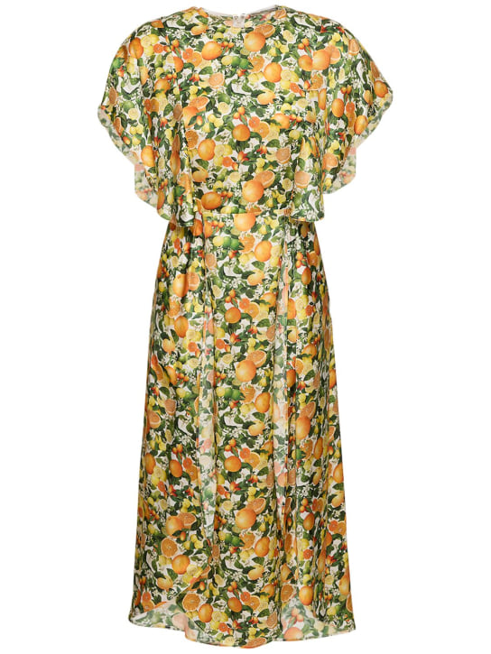 Stella McCartney: Lemon print silk midi dress - Multicolor - women_0 | Luisa Via Roma