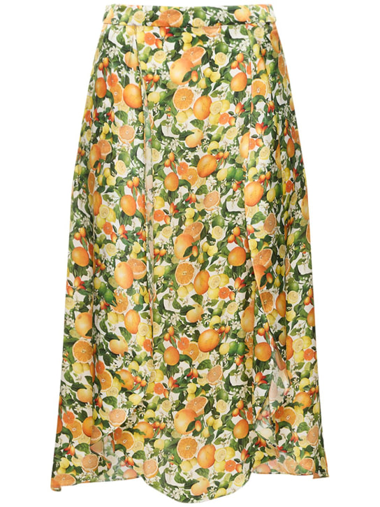 Stella McCartney: Lemon print silk midi skirt - Multicolor - women_0 | Luisa Via Roma
