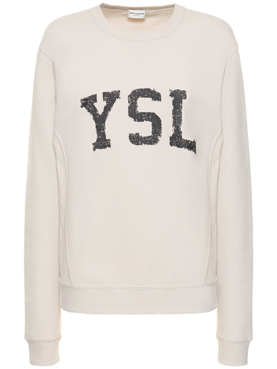 Saint Laurent: Logo print cotton sweatshirt - White - men_0 | Luisa Via Roma