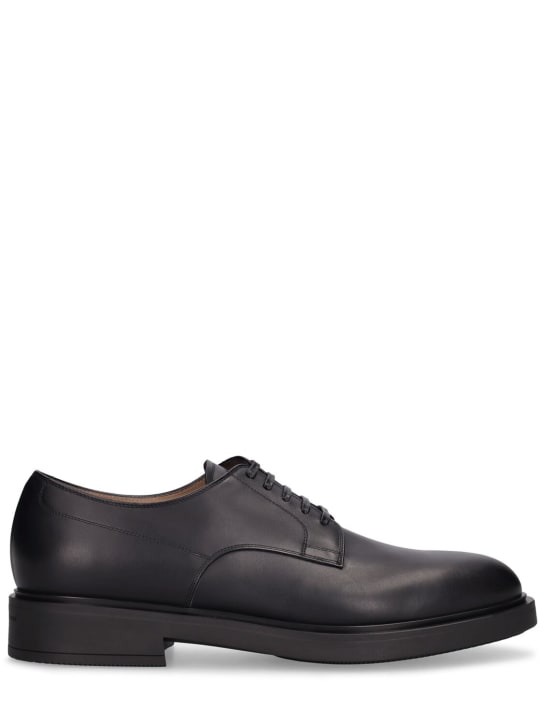 Gianvito Rossi: William leather lace-up Derby shoes - Black - men_0 | Luisa Via Roma