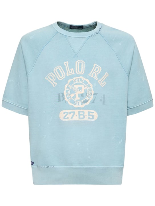 Polo Ralph Lauren: Felpa in cotone con logo - Celeste - men_0 | Luisa Via Roma