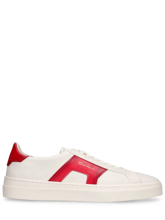 Santoni: Sneakers basses à logo - Blanc/Rouge - men_0 | Luisa Via Roma