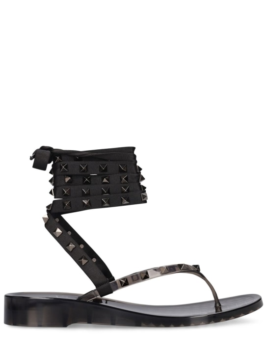Valentino Garavani: 30mm Summer Rockstud PVC sandals - Black - women_0 | Luisa Via Roma