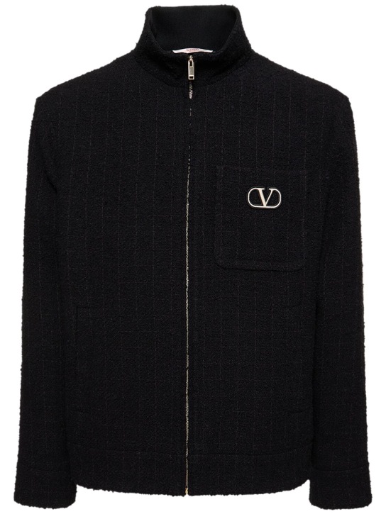 Valentino: Cotton bouclé zipped jacket - Black - men_0 | Luisa Via Roma