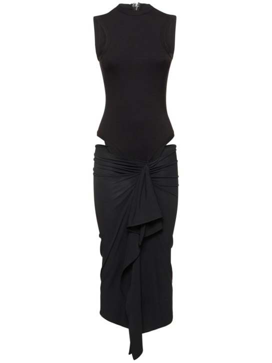 The Attico: Mirna draped jersey midi dress - Black - women_0 | Luisa Via Roma