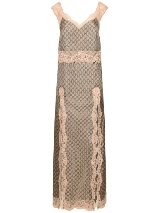 Gucci: Kleid aus Seidentwill mit GG-Supreme-Motiv - Ebony/Pink - women_0 | Luisa Via Roma