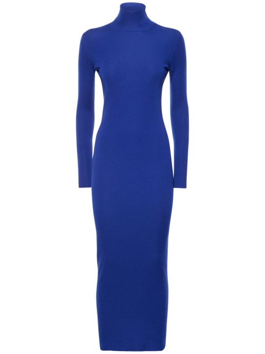 Tom Ford: Vestido midi de seda y cashmere - Azul - women_0 | Luisa Via Roma