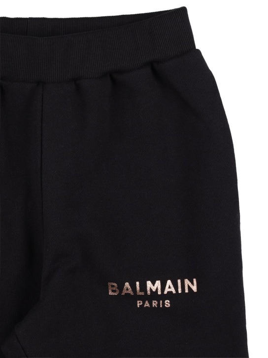Balmain: Pantalones deportivos de algodón orgánico con logo - Negro - kids-girls_1 | Luisa Via Roma