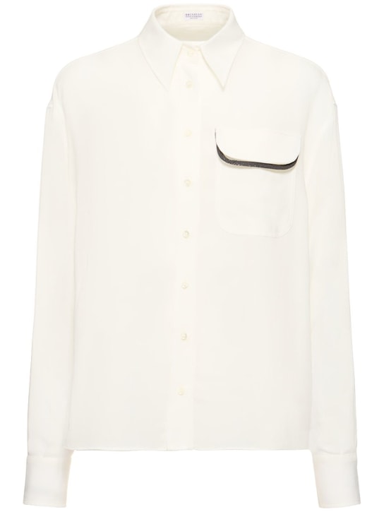 Brunello Cucinelli: Camisa de georgette de algodón - Blanco - women_0 | Luisa Via Roma