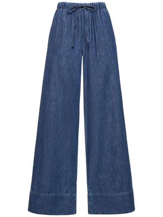 Valentino: Chambray denim high waist wide jeans - Blue - women_0 | Luisa Via Roma