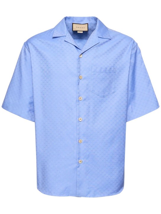 Gucci: GG Mignon Oxford cotton shirt - Sky Blue - men_0 | Luisa Via Roma