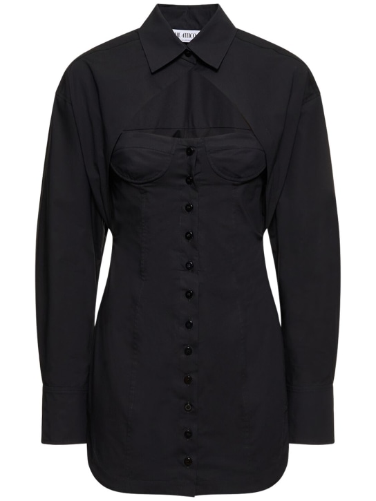 The Attico: Stretch cotton mini bustier shirt dress - Black - women_0 | Luisa Via Roma
