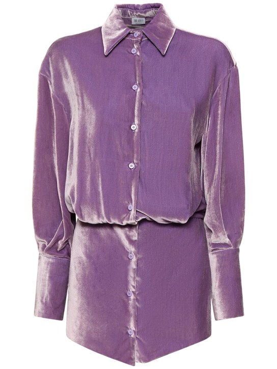 The Attico: Silvye velvet mini shirt dress - Lavender - women_0 | Luisa Via Roma