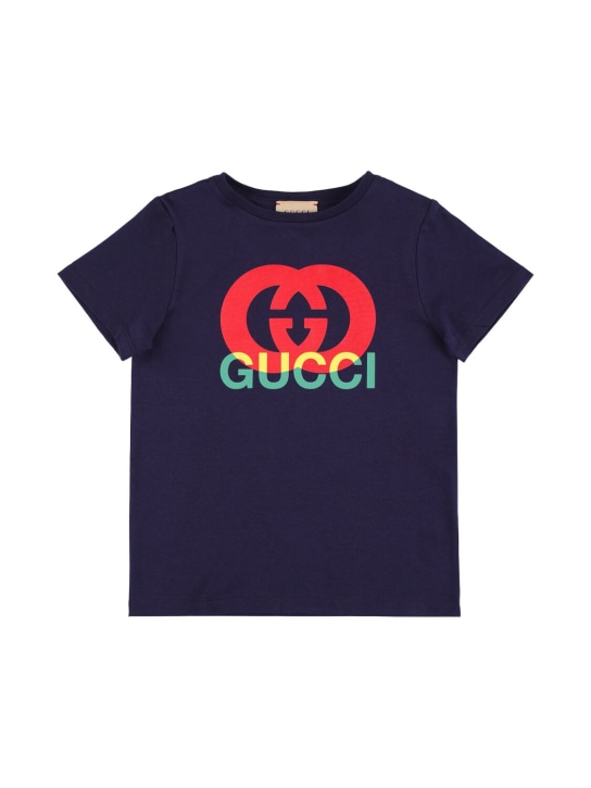 Gucci: T-Shirt aus Baumwolljersey - Dunkelblau - kids-girls_0 | Luisa Via Roma
