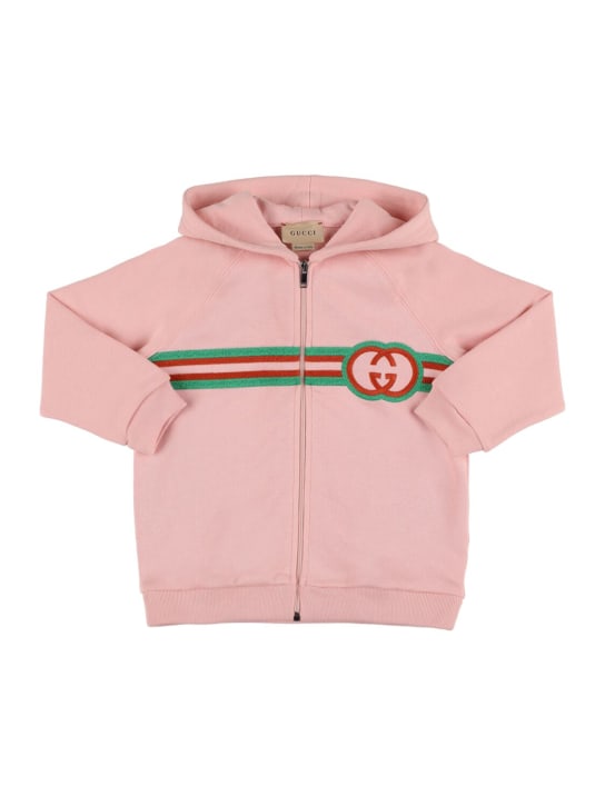 Gucci: Sweat zippé en jersey de coton feutré à capuche - Rose - kids-girls_0 | Luisa Via Roma
