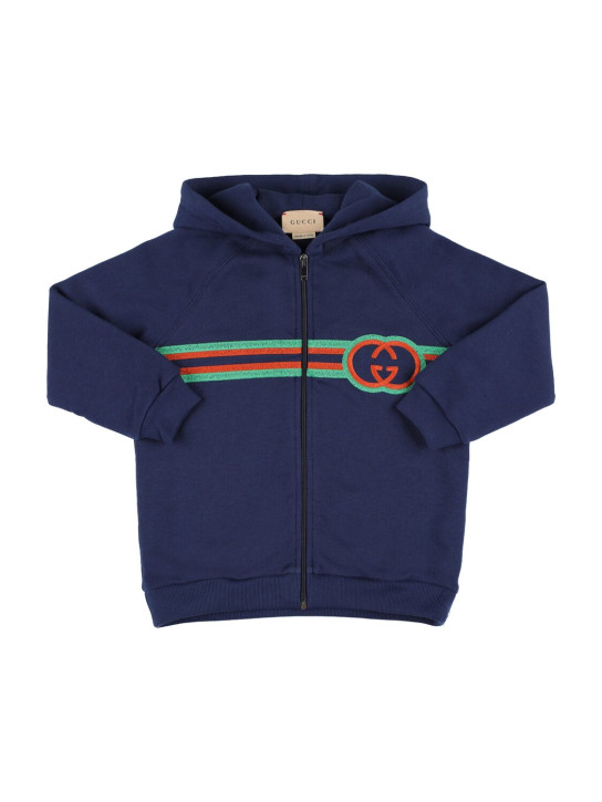 Gucci: Felpa in jersey di cotone con zip - Blu - kids-boys_0 | Luisa Via Roma