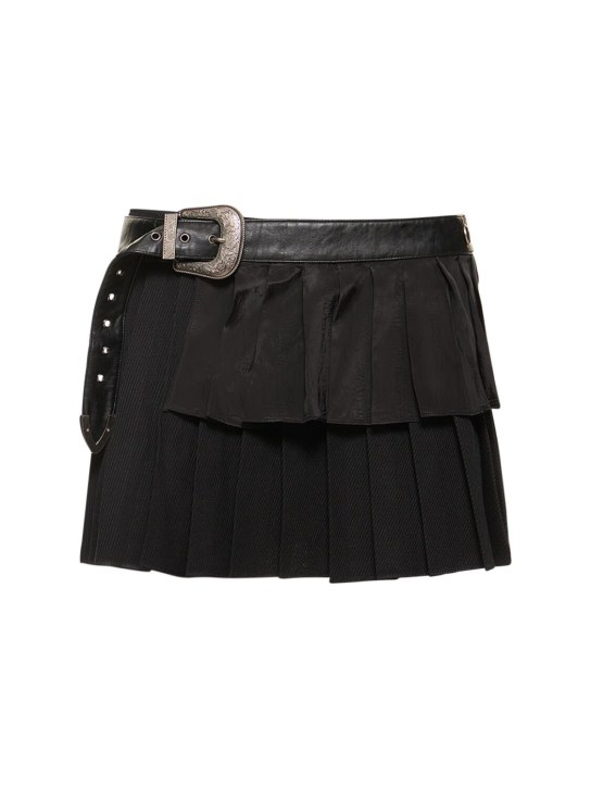 Andersson Bell: Birdie wool double pleated mini skirt - Black - women_0 | Luisa Via Roma