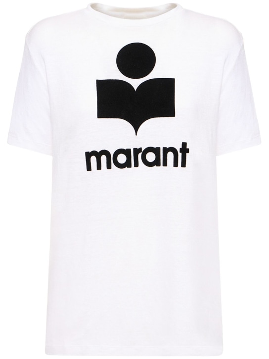 Marant Etoile: Camiseta de lino con estampado - women_0 | Luisa Via Roma