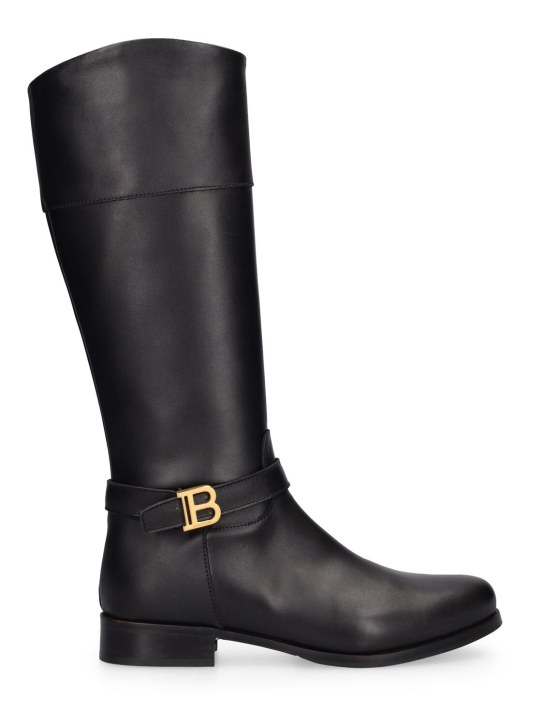 Balmain: Logo leather boots - Black - kids-girls_0 | Luisa Via Roma
