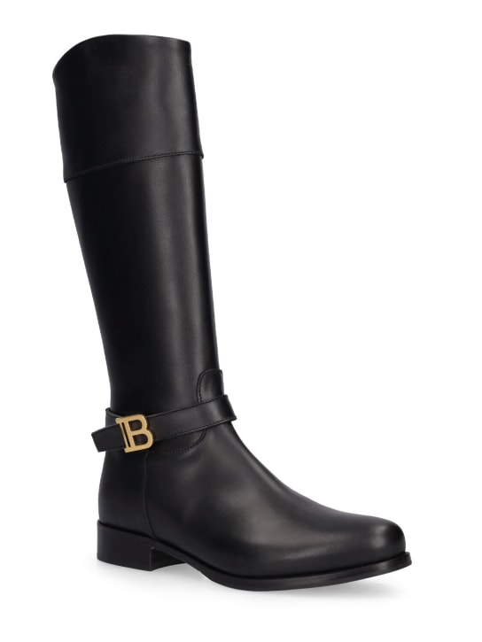 Balmain: Logo leather boots - Black - kids-girls_1 | Luisa Via Roma