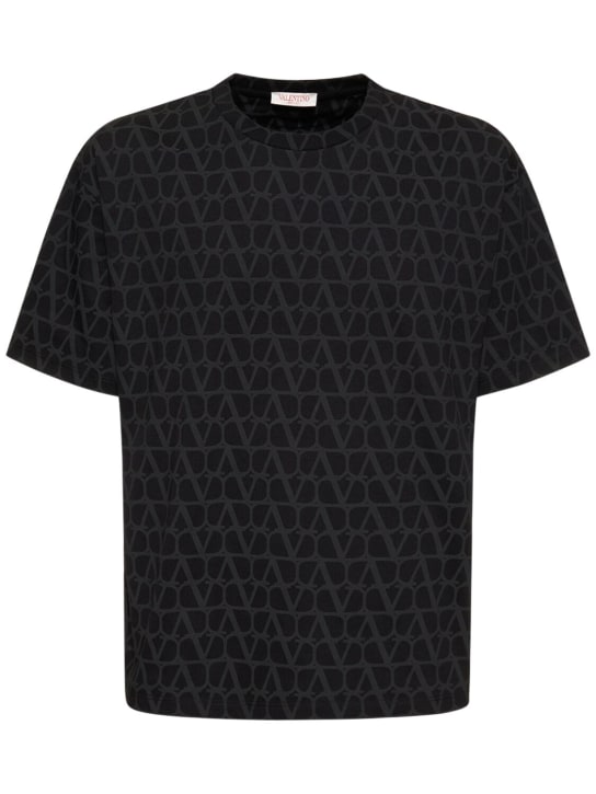 Valentino: Camiseta de algodón estampada - Negro - men_0 | Luisa Via Roma