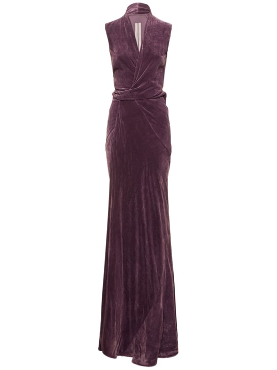 Rick Owens: Sleeveless velvet wraparound maxi dress - Dark Purple - women_0 | Luisa Via Roma