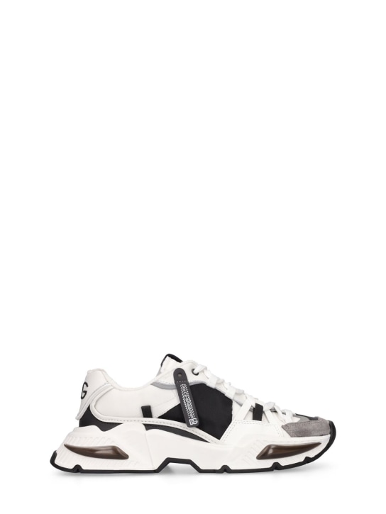 Dolce&Gabbana: Logo print rayon lace-up sneakers - White/Black - kids-boys_0 | Luisa Via Roma
