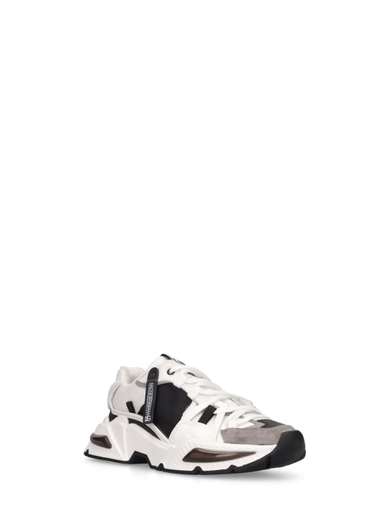 Dolce&Gabbana: Logo print rayon lace-up sneakers - White/Black - kids-boys_1 | Luisa Via Roma