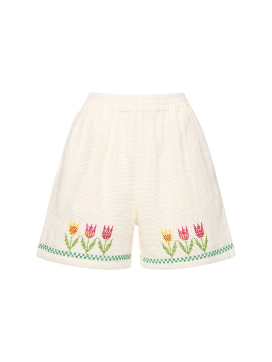 Harago: Tulip cross embroidered shorts - Off-White - women_0 | Luisa Via Roma