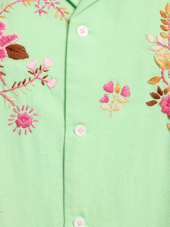 Harago: Chemise en coton avec fleurs brodées - Vert - women_1 | Luisa Via Roma