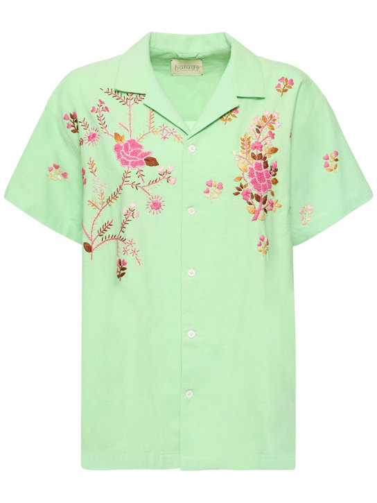 Harago: Floral embroidered cotton shirt - Green - women_0 | Luisa Via Roma