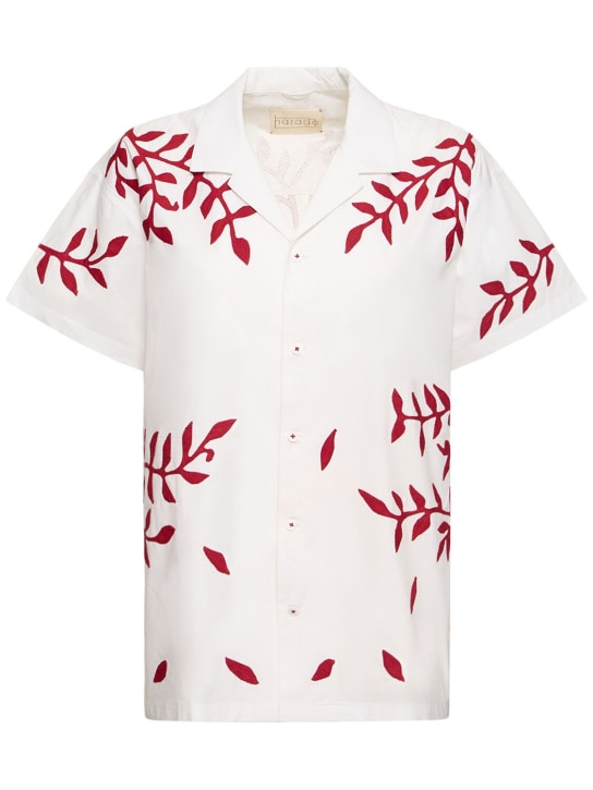 Harago: Kurzarmhemd aus Baumwolle mit Blattapplikation - Weiß/Rot - women_0 | Luisa Via Roma
