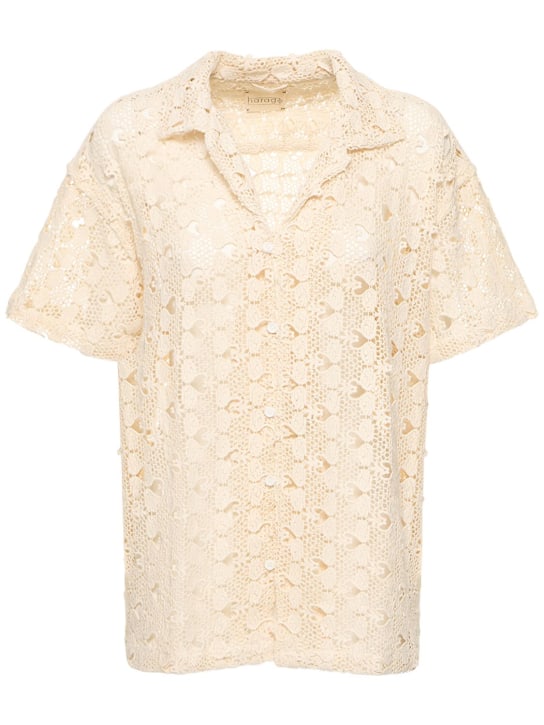 Harago: Cotton lace short sleeve shirt - Off-White - women_0 | Luisa Via Roma