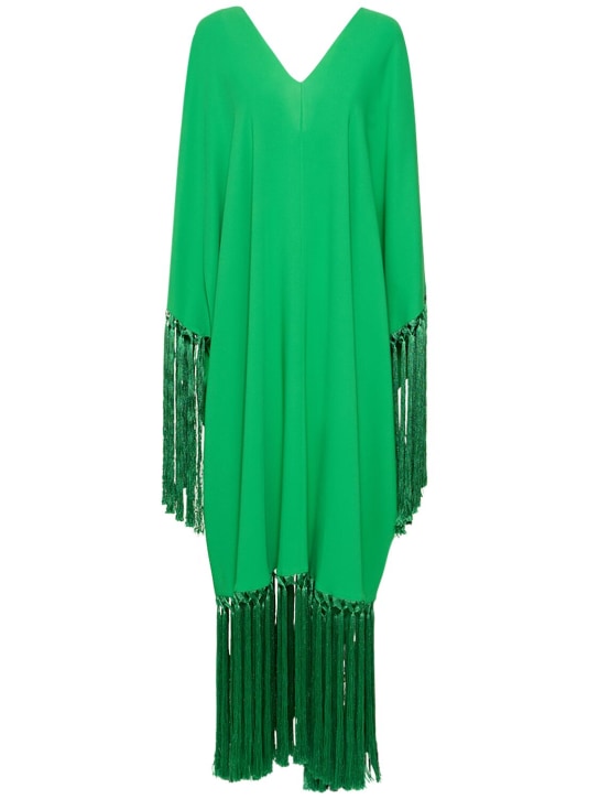 Oscar De La Renta: Fringed silk cady long kaftan dress - Green - women_0 | Luisa Via Roma