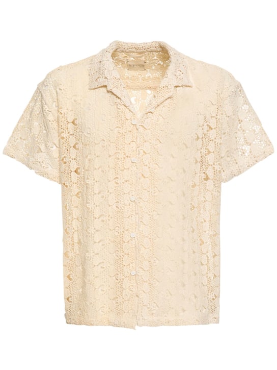 Harago: Camisa de encaje de algodón con manga corta - Off-White - men_0 | Luisa Via Roma