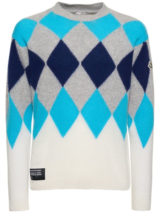 Moncler Genius: Suéter de lana y cashmere - Azul/Multi - men_0 | Luisa Via Roma