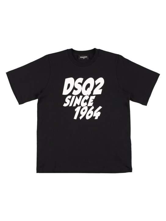 Dsquared2: 로고 프린트 코튼 저지 티셔츠 - 블랙 - kids-boys_0 | Luisa Via Roma
