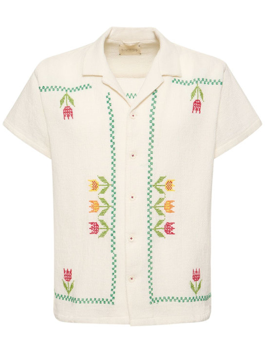 Harago: Tulip cross embroidered cotton shirt - men_0 | Luisa Via Roma
